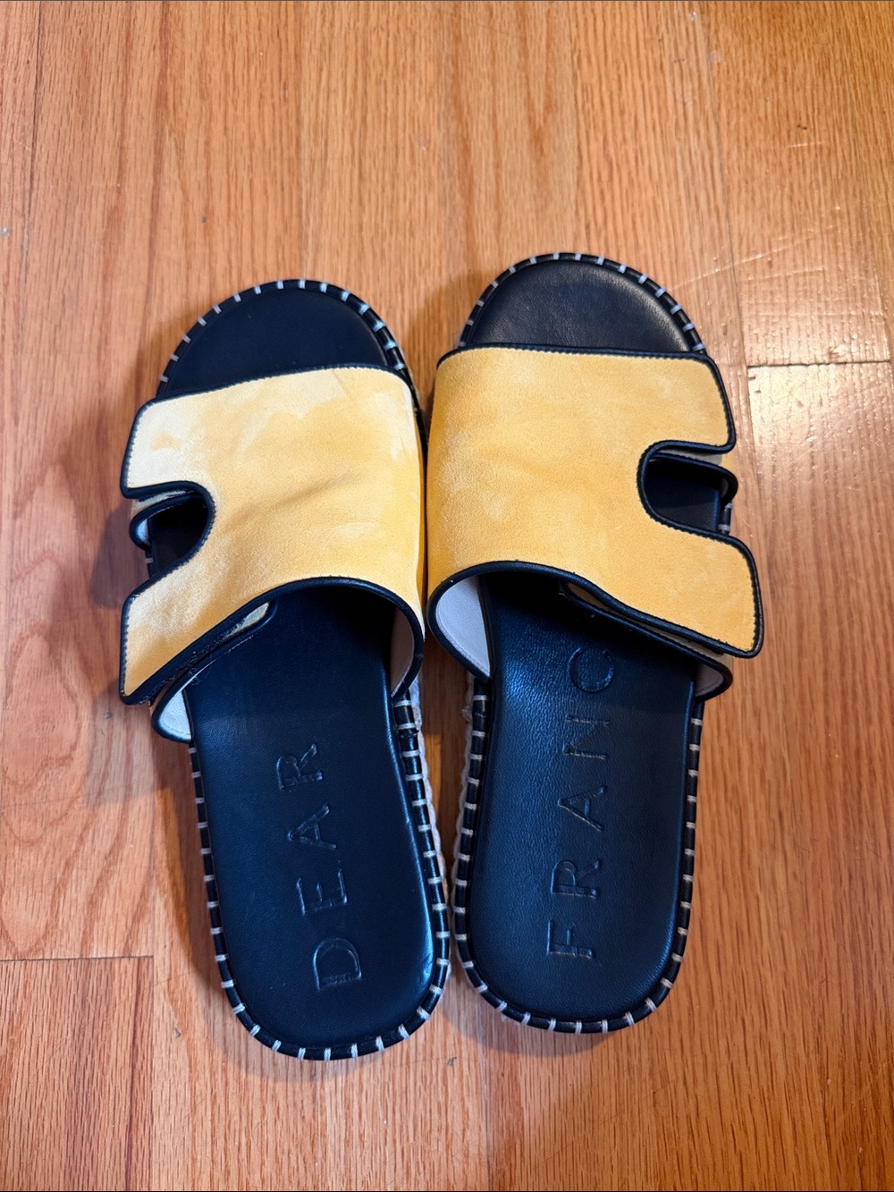 Dear Frances Yellow and Black Slide Sandals